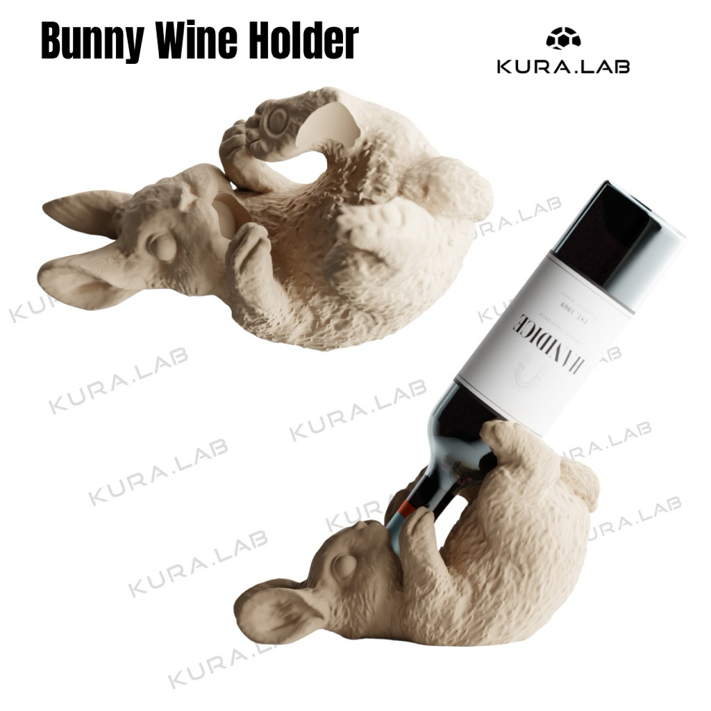 Bunny Wine Holder – Tempat Botol Anggur Lucu Bentuk Kelinci | Dekorasi Meja & Rak Dapur - [KURA.LAB]