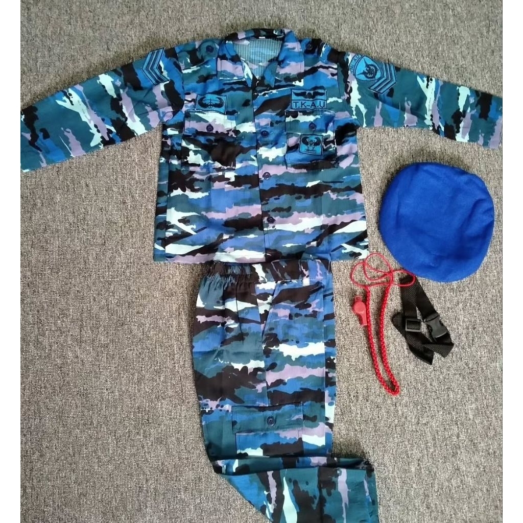 seragam profesi loreng tni au anak - baju loreng biru anak - baju loreng tni au anak lengkap