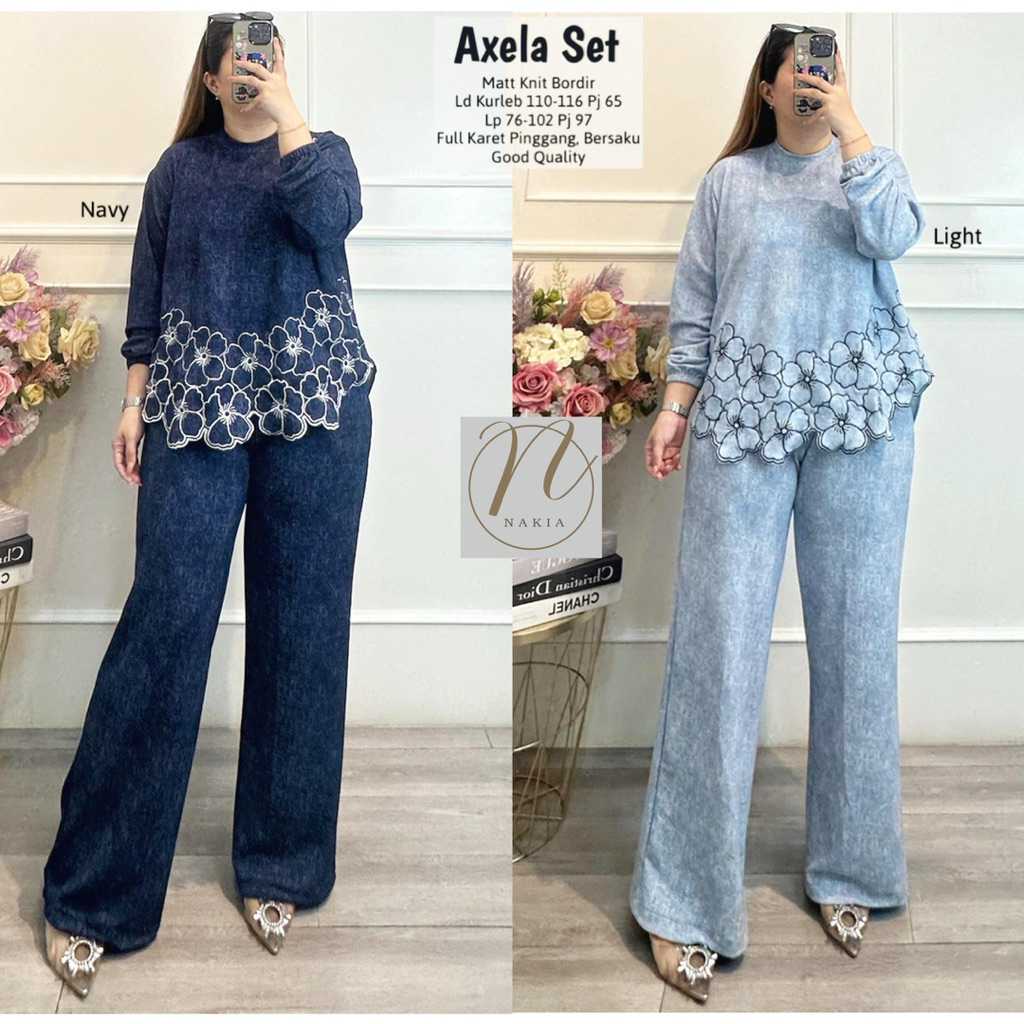 COD= NO CANCEL• Axela Set by Nakia• Setelan Celana Motif Bordir Best Seller