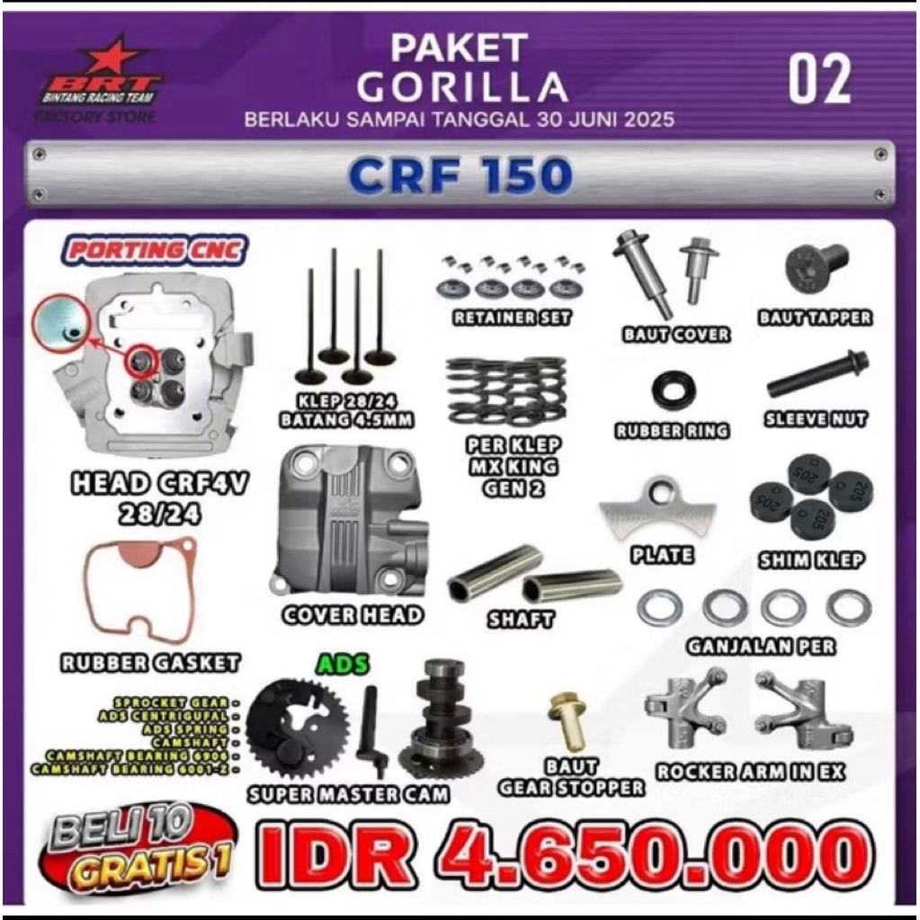 Paket Gorila Head CRF 4 Valve BRT