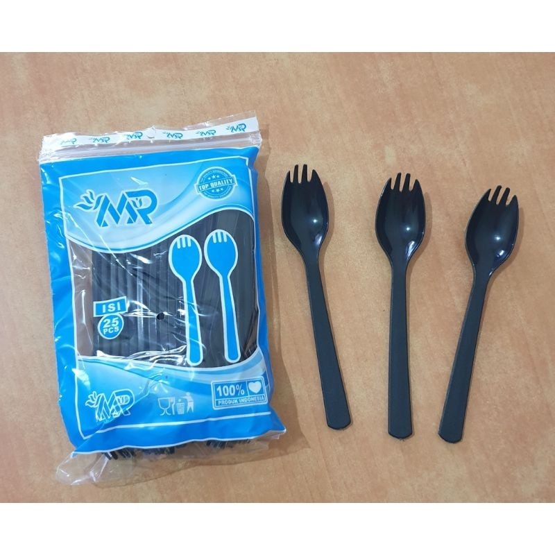 (Grosir) Sendok Plastik Hitam / Sendok Garpu 2in 1/Sendok Garpu Plastik 2 in 1