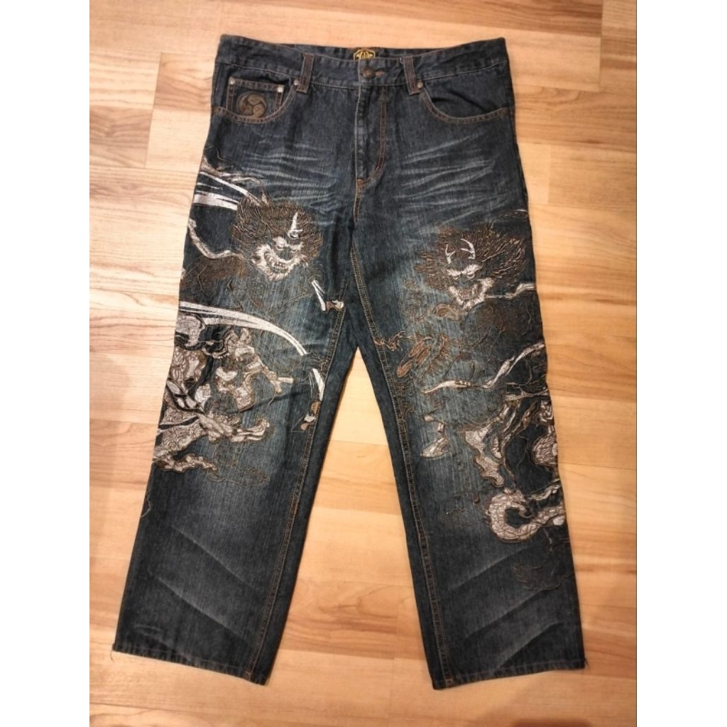 Celana Jeans Sukajan Raijin Fujin