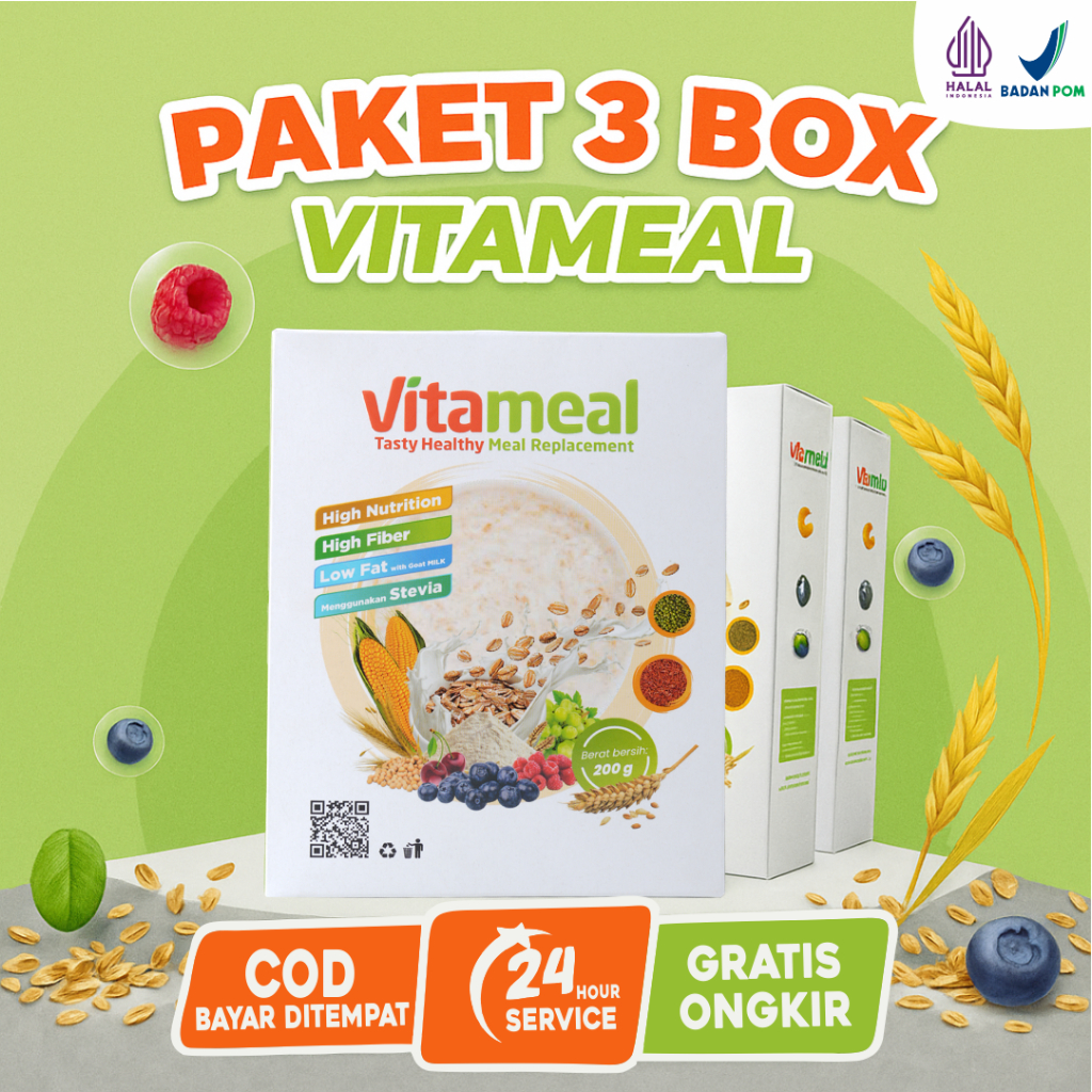 

VITAMEAL Sereal Pengganti Nasi Turunkan Gula Darah Cegah Diabetes Rendah Gula 3 Box 200g