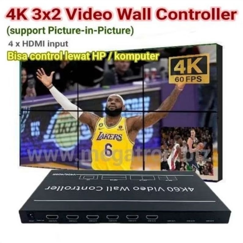 4K 60hz 2x3 Video Wall Controller (4 x HDMI input) - Support PIP & PBP - Bisa control lewat PC atau HP