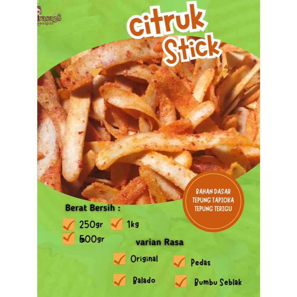 

Citruk Pedas Daun Jeruk Moring Stick Balado Original Khas Tasikmalaya Cemilan Pedas