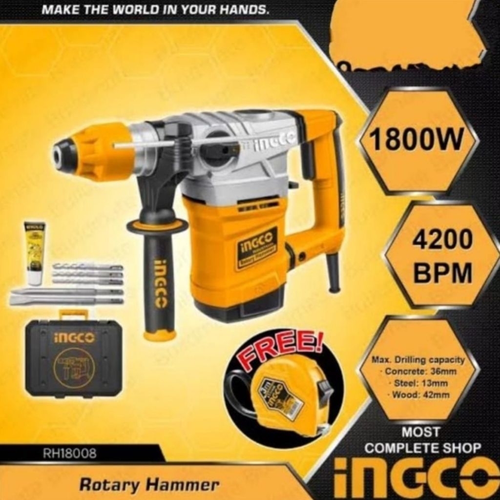 MESIN ROTARY HAMMER 36MM INGCO RH18008  MESIN BOR BETON MESIN BOR BOBOK TEMBOK INGCO RH 18008