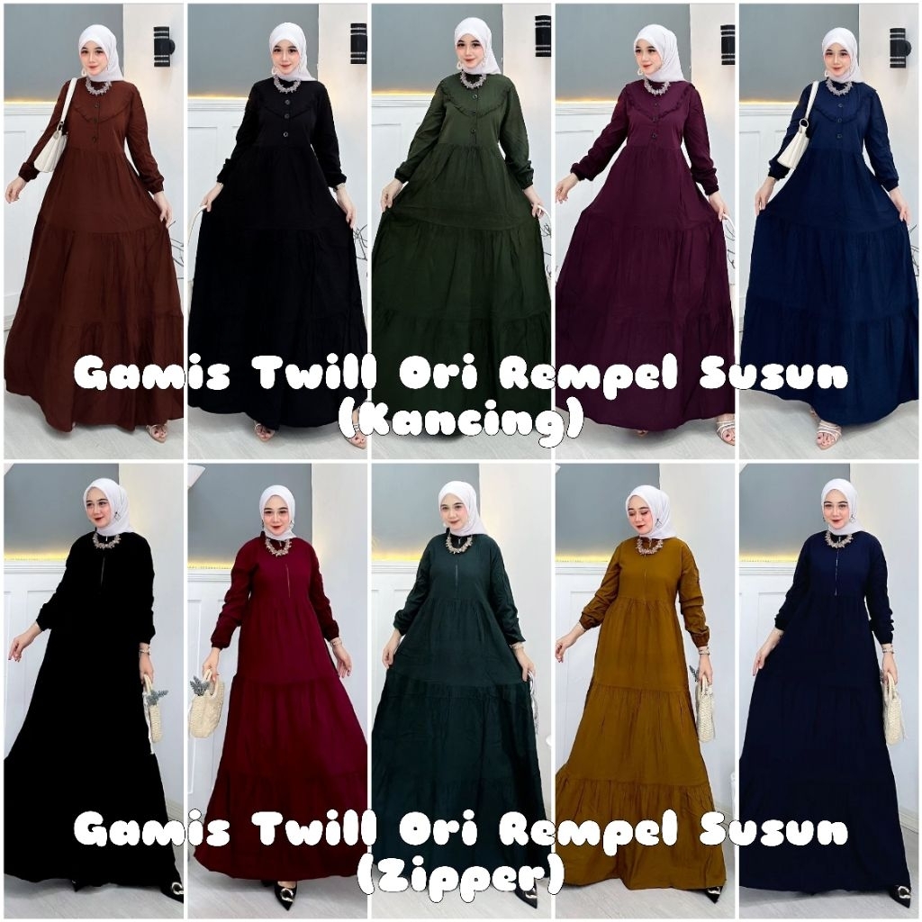 Gamis Twill Ori Polos Basic Rempel Susun (Kancing) & (Zipper) || by Alena Batik