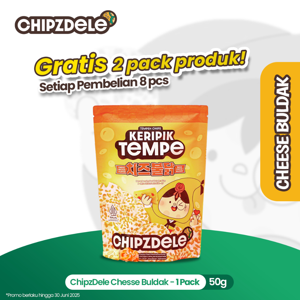 

Chipzdele Keripik Tempe 50 gram Korean Series Rasa Cheese Buldak - 1 pack