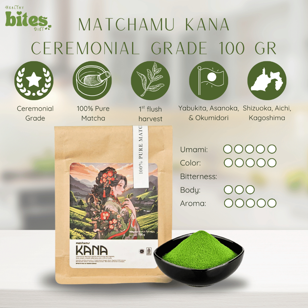 

Matchamu Kana Ceremonial Matcha Powder 100gr Pure Japanese Matcha Bubuk Matcha Ceremonial Grade
