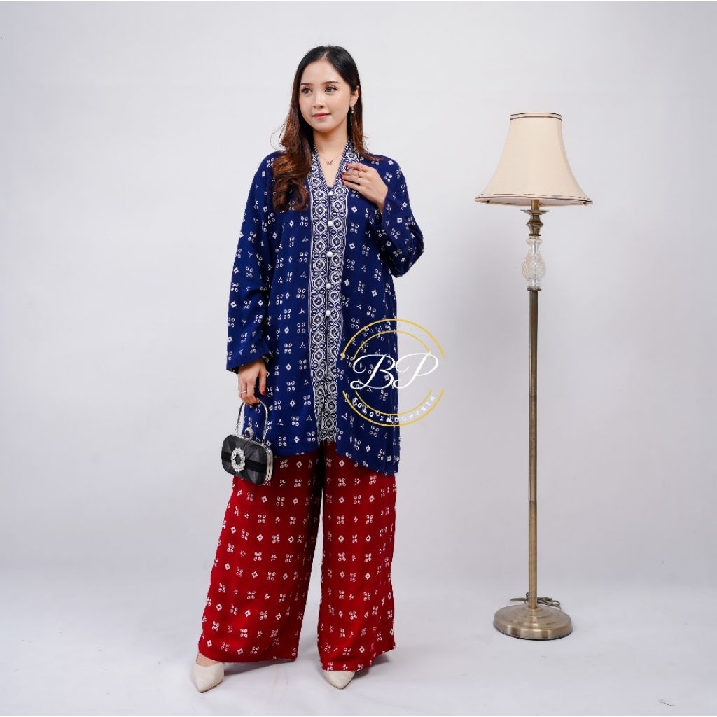 BATIKPAKDE - Tobitop Set Loose Pants dan Oversized Long Tunik motif batik