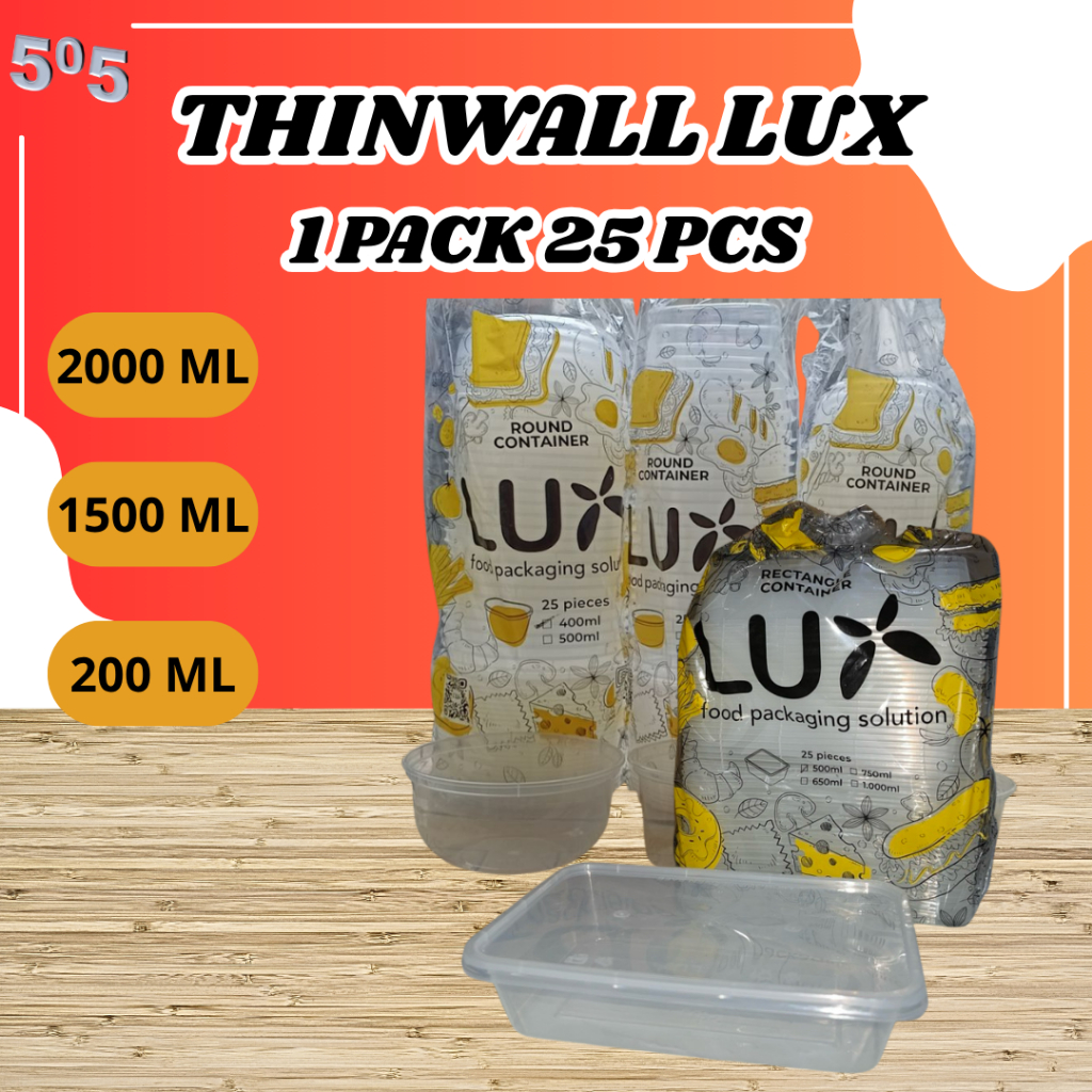 Thinwall Square MERK LUX Kotak Makan ISI 25 PCS Plastik Persegi 200ML 1500ML 2000ML THINWALL BOX pla