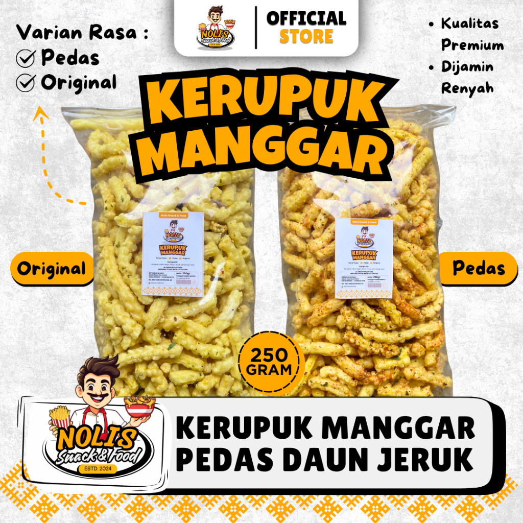 

Kerupuk Manggar Pedas Daun Jeruk 250gram // Kerupuk Akar | Kerupuk Jaat | NOLIS SNACK