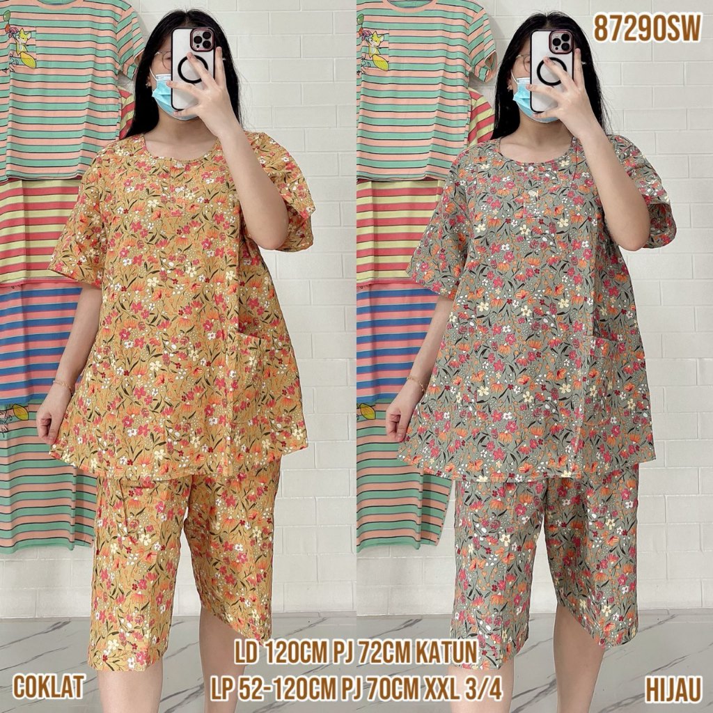 SA Baju Tidur Merlin BD Celana 3/4 XXL / XL Jumbo Setelan Katun Motif karakter - Bahan Katun Premium