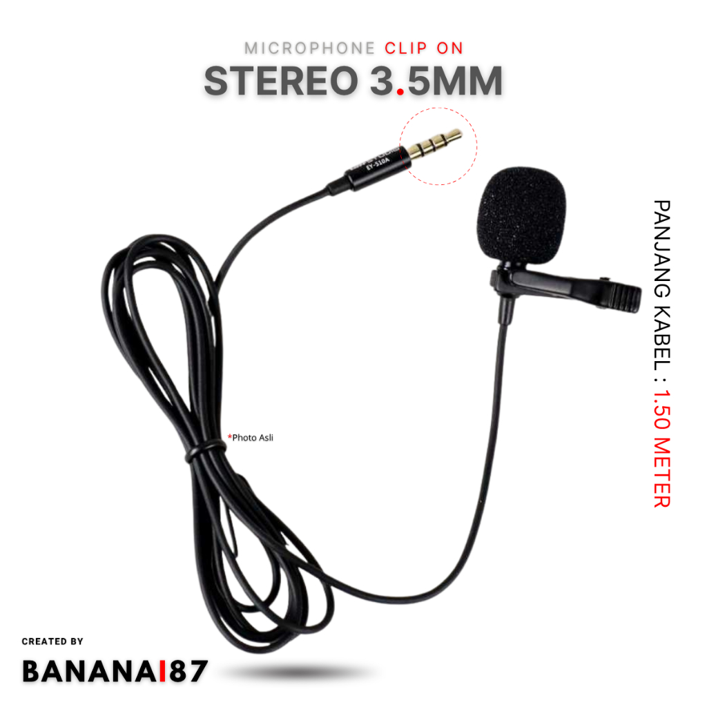 Mikrofon Microphone 3.5mm with Mic Clip On Panjang Kabel 1.5 Meter Untuk Content Creator