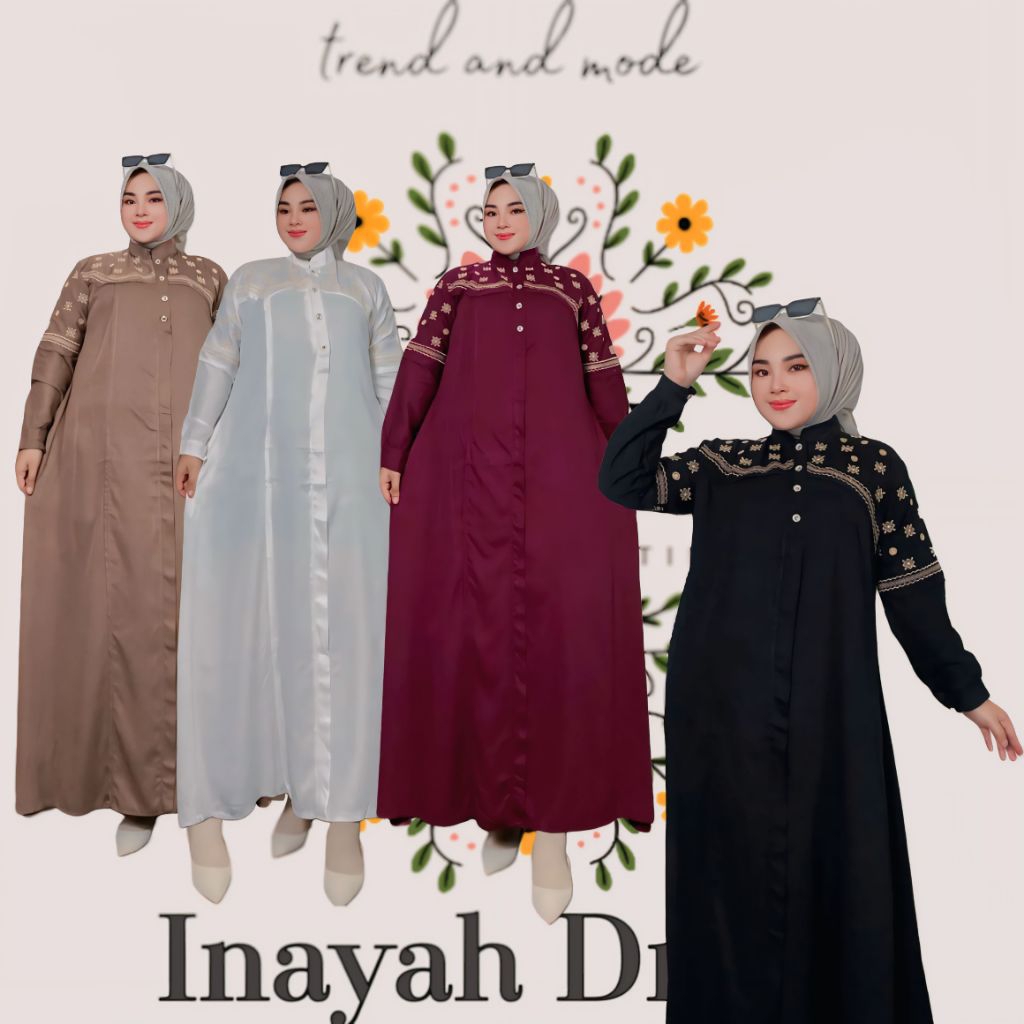 INAYAH DRESS BORDIR GAMIS KONDANGAN MINIMALIS BAHAN RAYON TWILL PREMIUM DRESS CANTIK MAHOGANY VIRAL