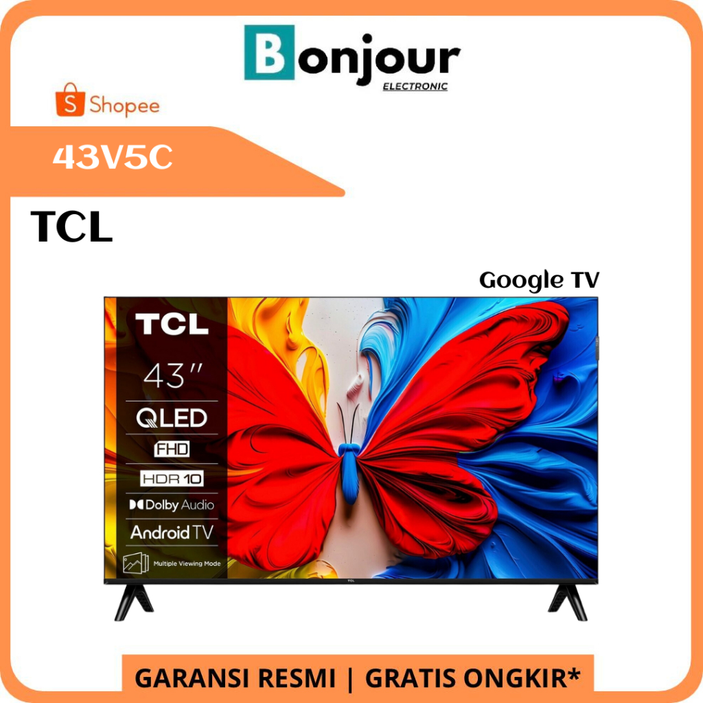 QLED TV TCL 43V5C HDR 10 Google TV 43 Inch Dolby Audio TCL 43V5C