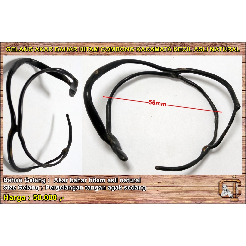 Gelang akar bahar hitam combong kacamata kecil asli alami.