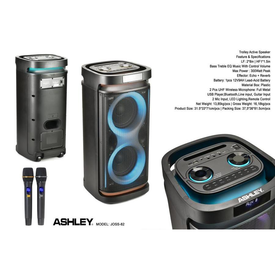 Speaker Portable Ashley Joss 82 / Joss82 Double Woofer 8 Inch X 2 Garansi Resmi
