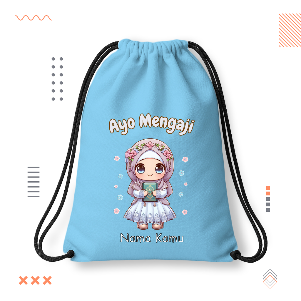 Tas Serut Anak Ayo Mengaji Gratis Custom Nama | Tas Serut Custom Nama | String Bag Anak Custom Nama