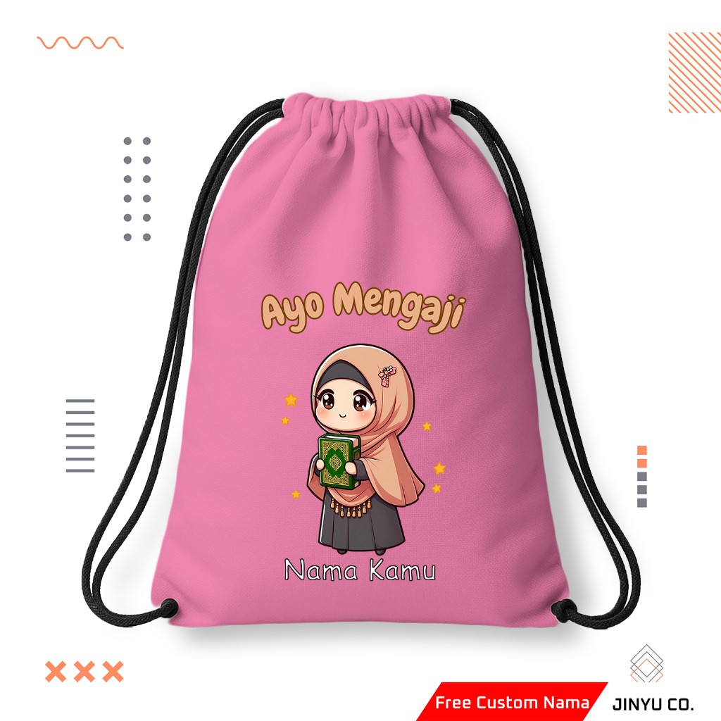 Tas Serut Anak Ayo Mengaji Gratis Custom Nama | Tas Serut Custom Nama | String Bag Anak Custom Nama