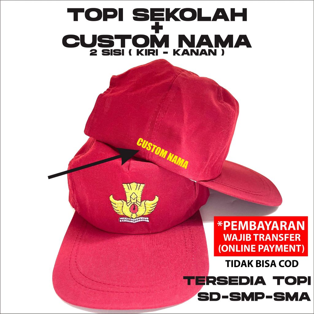 Topi Sekolah CUSTOM NAMA BORDIR Topi SD SMP SMA Bordir Dasi Sekolah