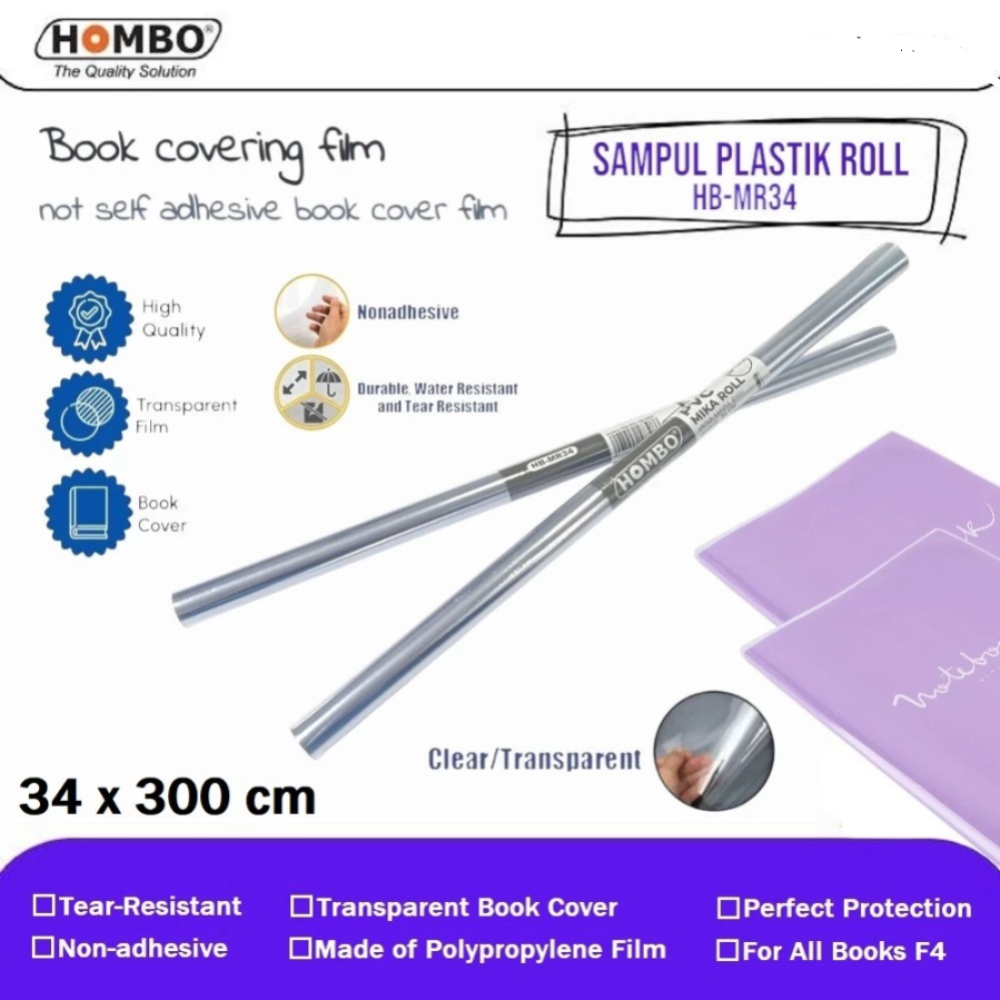 

Sampul Plastik Mika Rol Lebar 34 Cm / Sampul Bungkus Buku Paket Pelajaran Ukuran Besar 340 mm