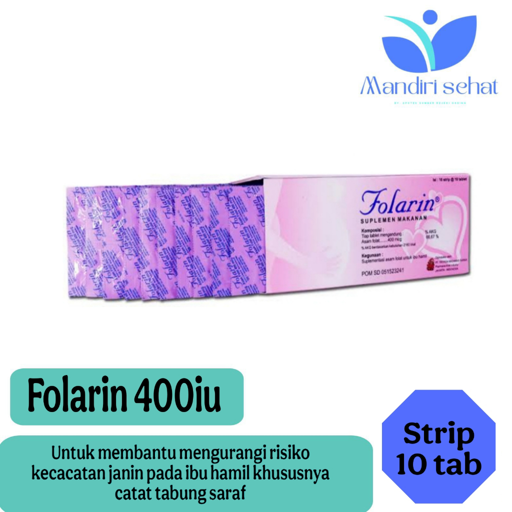 Folarin 400mg / Asam Folat 400mg - Suplemen Ibu Hamil , Untuk Program Hamil / Strip 10 Tablet