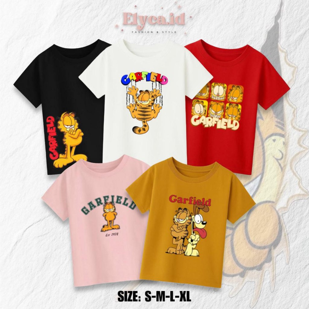 Elyca.id - Kaos anak unisex premium print digital karakter Garfield 1-10 tahun bahan cotton combed 2