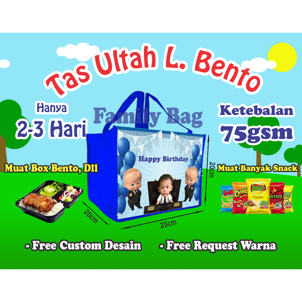 

Tas Ultah Custom/ Tas Ultah murah/Tas Ulang Tahun/Tas Souvenir/landskap Bento