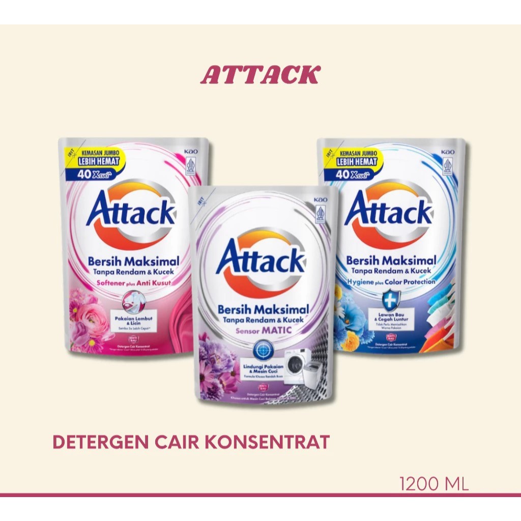 Attack Deterjen Cair Refill 1200 ml varian | Attack 1200ml Murah Promo