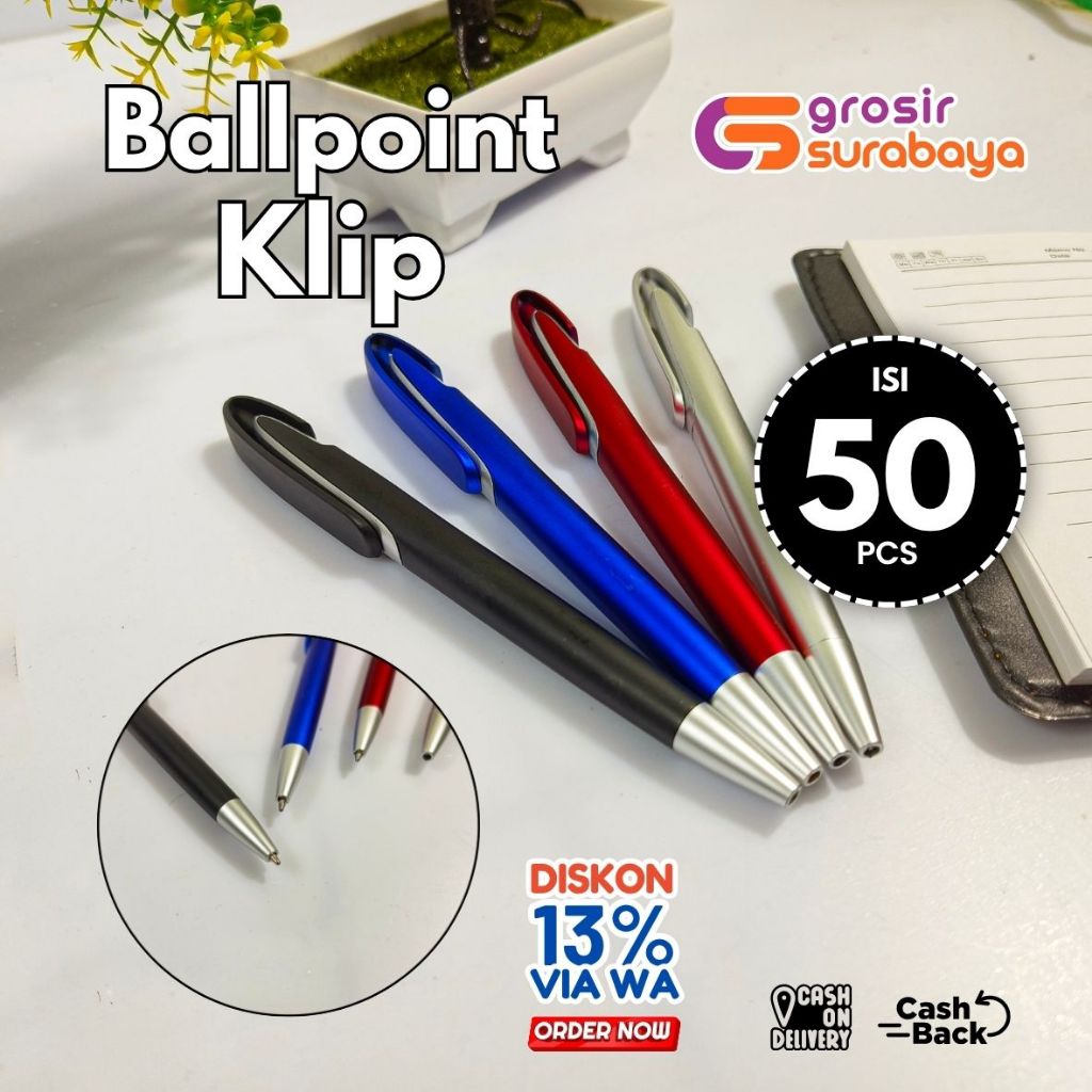 

[ISI 50] Ballpoint Clip Bolpen Klip Murah Souvenir Pernikahan Acara Dll