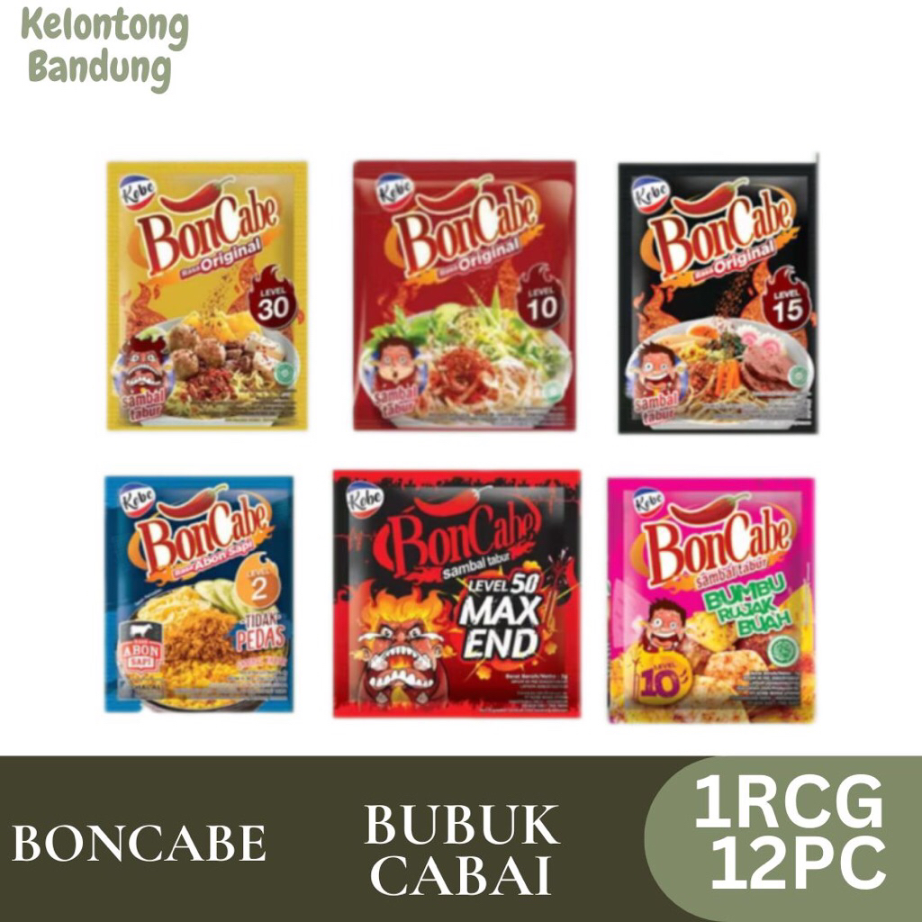 

Kobe BonCabe Sambal Tabur Level 10 / Level 15 / Level 30 [5.5 g] Level 50 MAX END [4.5 g] / Abon Level 2 [4 g] / Rujak Level 10 [7 g] 1RCG/12PC
