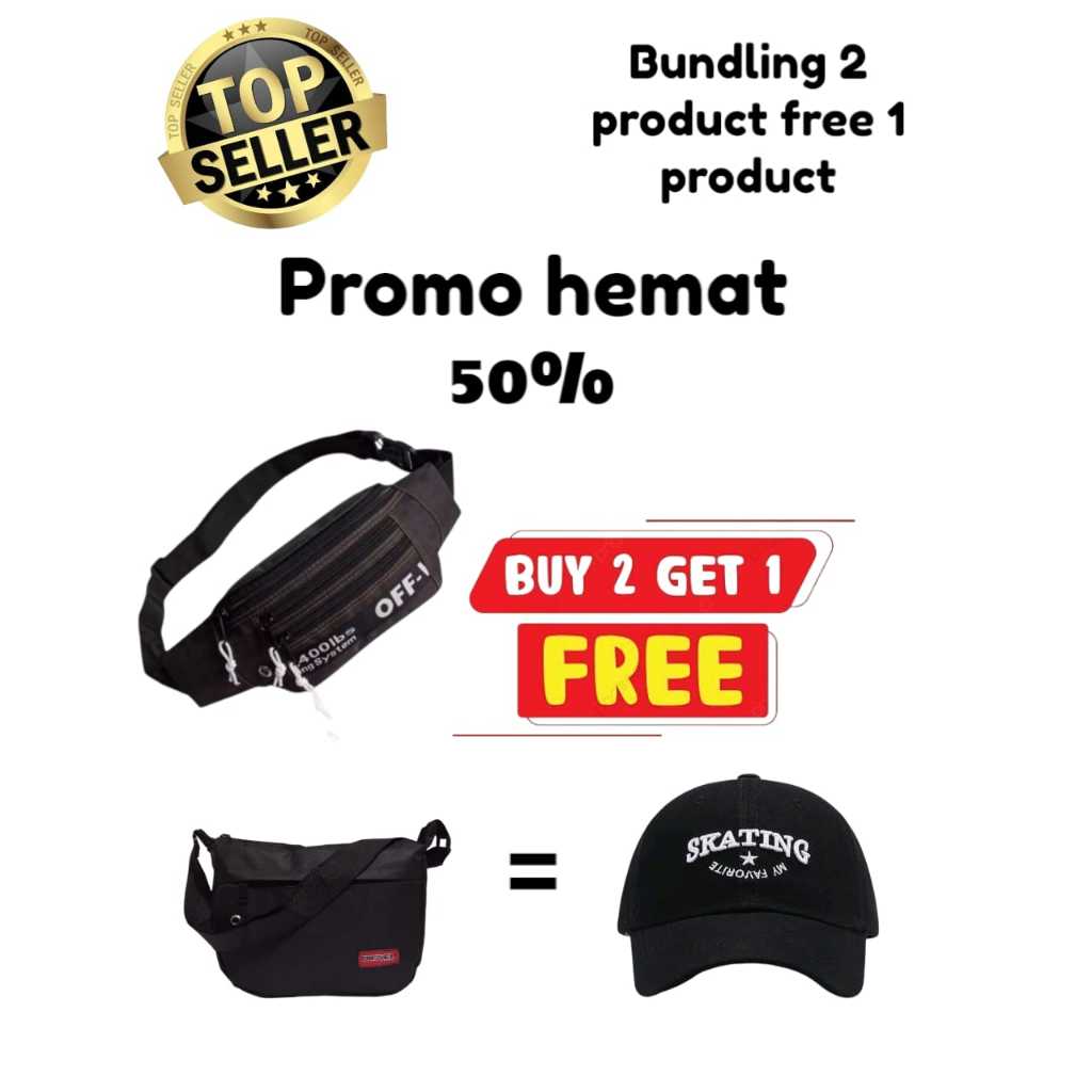 Promo Hemat 50% - Tas Selempang Pria Casual Trendy Beli 2 Tas Free 1 Topi Terlaris