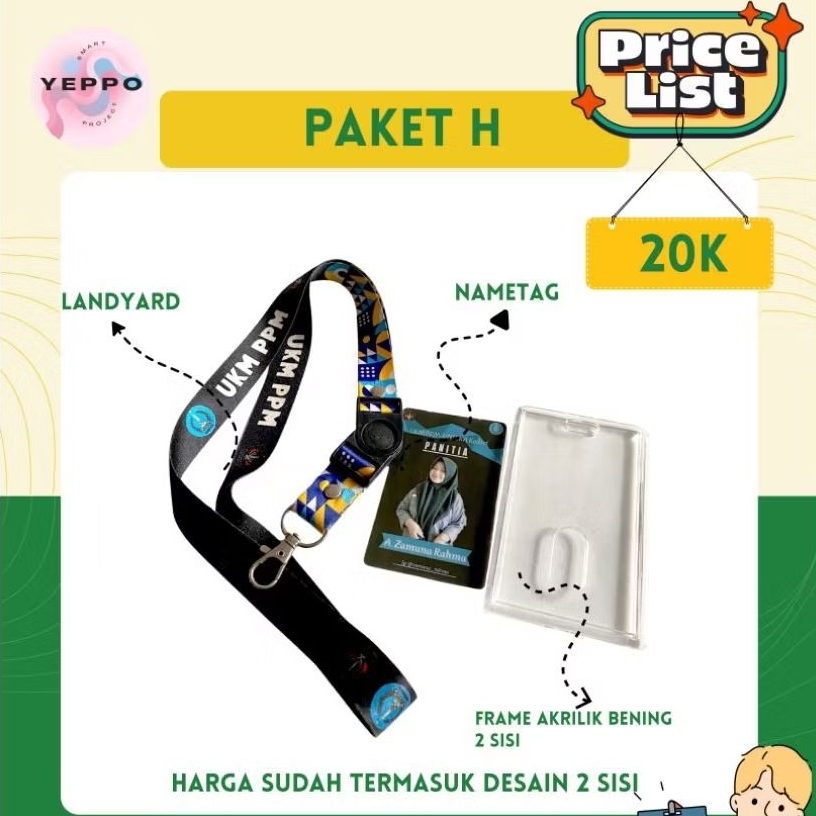 

PAKET H paket lengkap id card include landyard, nametag, Frame akrilik 2 sisi