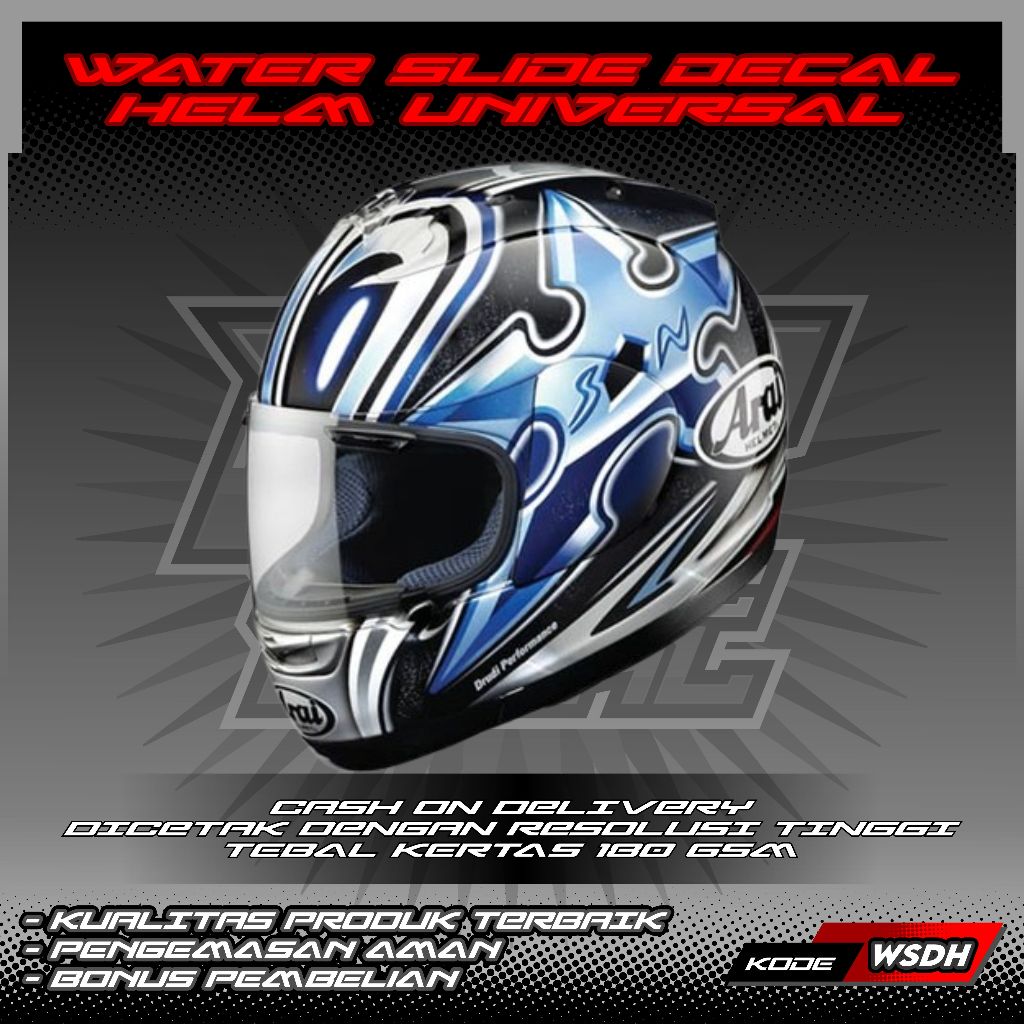 WATER SLIDE DECAL HELM FULL FACE/HALF FACE UNIVERSAL MOTIF NAKANO SHURIKEN SILVER