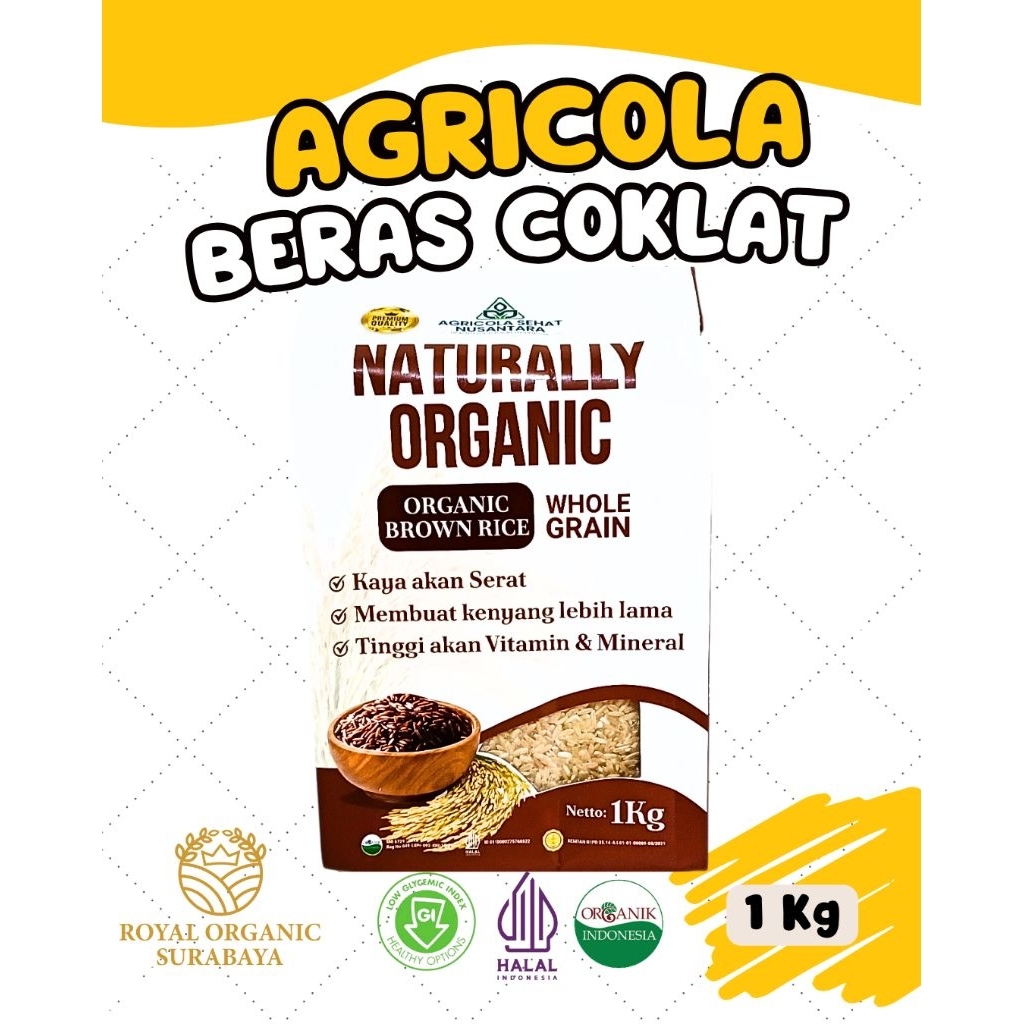 

Beras Coklat Organik Agricola,Kaya Serat,Kemasan Vakum 1kg