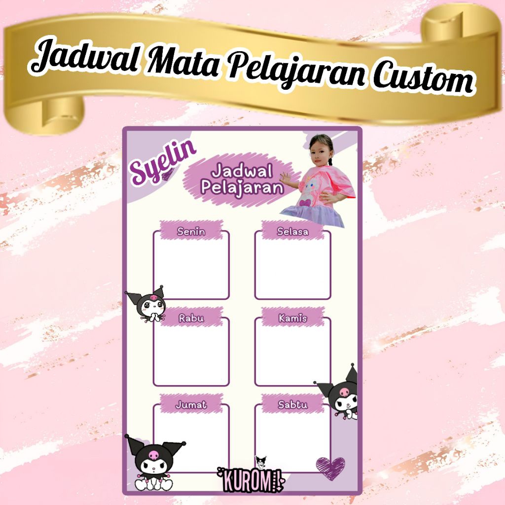 

STICKER JADWAL PELAJARAN CUSTOM NAMA MOTIF KUROMI SANRIO