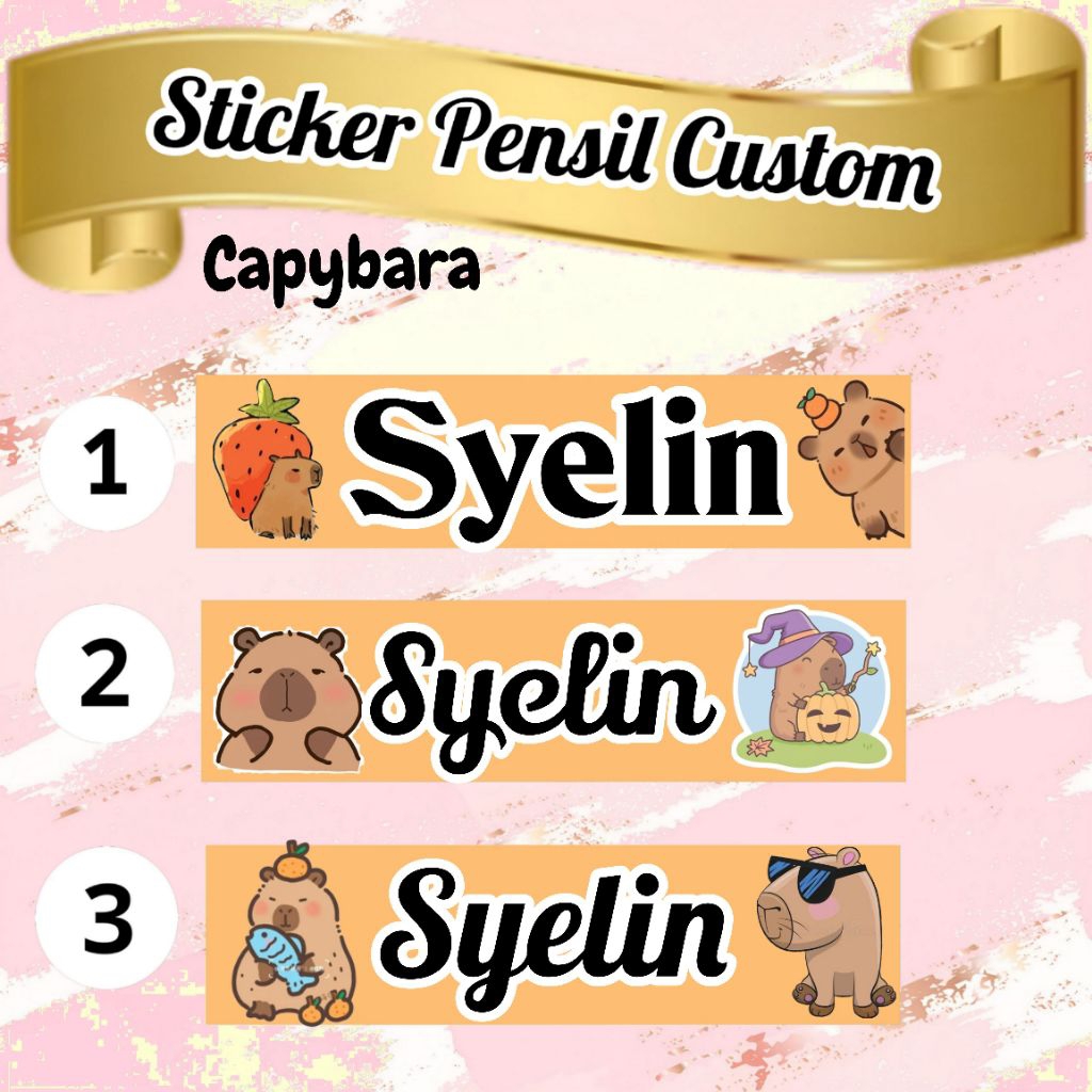 

(ISI 50 PCS) STICKER PENSIL /PULPEN PERLENGKAPAN SEKOLAH CUSTOM NAMA MOTIF CAPYBARA
