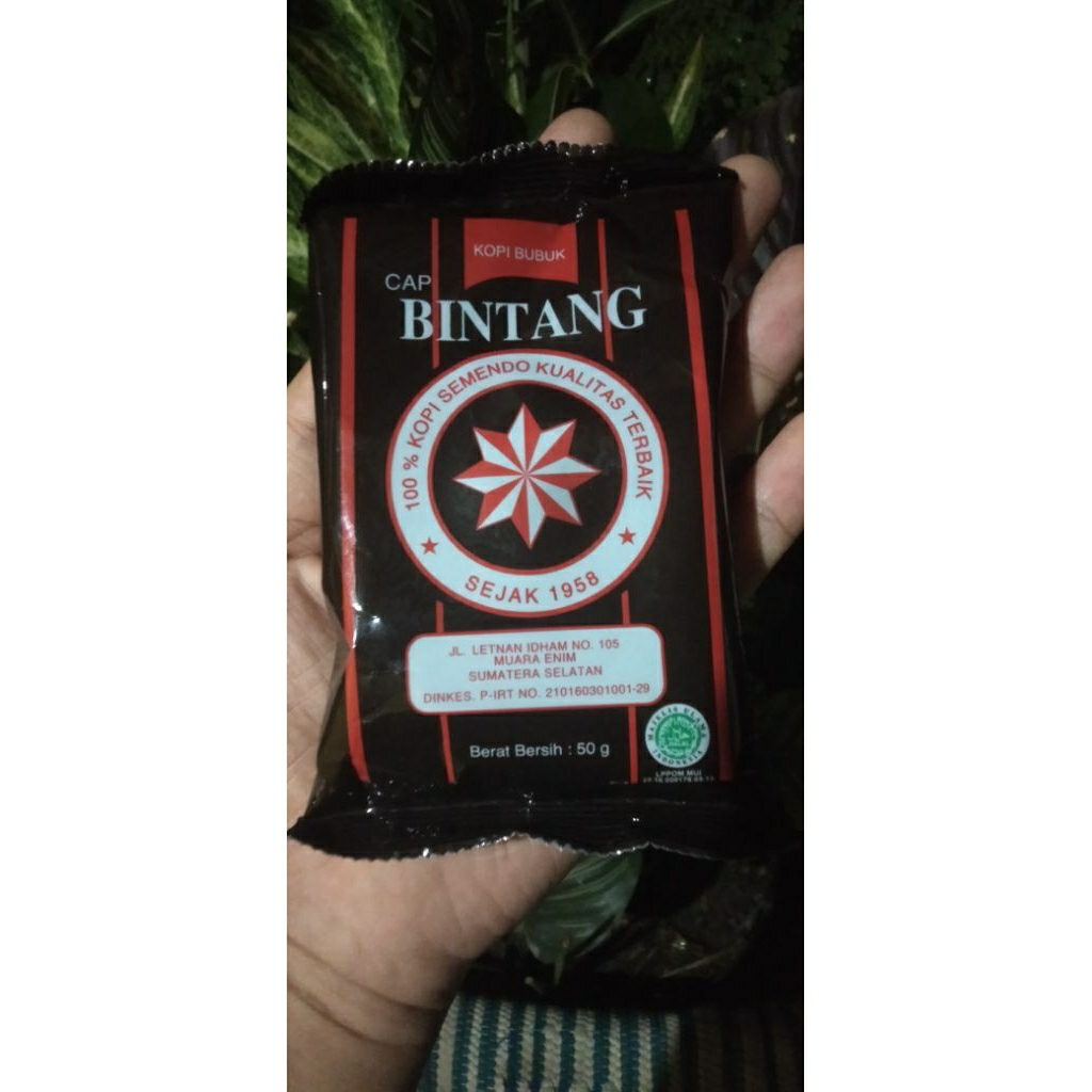 

Kopi Bubuk Cap Bintang Asli Semendo Kemasan 50 Gram Harga Pas Rp. 8.100