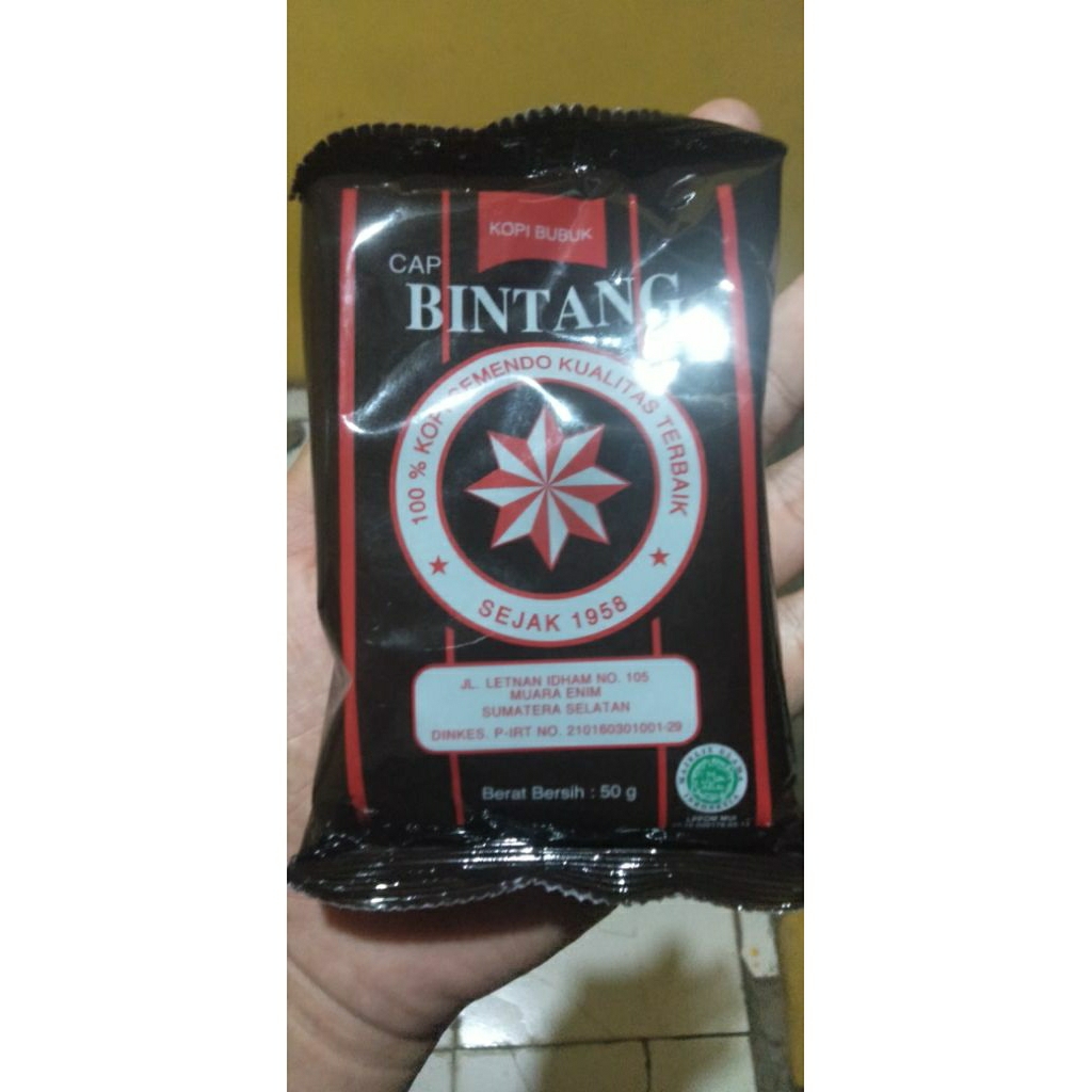 

Kopi Bubuk Cap Bintang Asli Semendo Kemasan 50 Gram Harga Pas Rp. 8.050