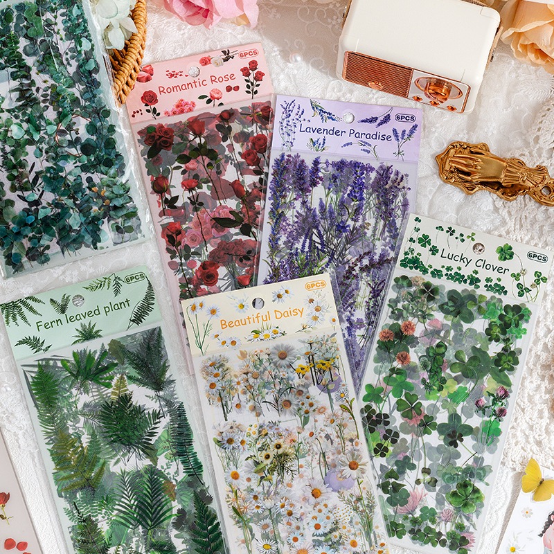 

[JUNE] Flower Bunga Sticker 6 lembar Scrapbooking Korea Buku Harian Dekorasi Bullet Journaling BuJo