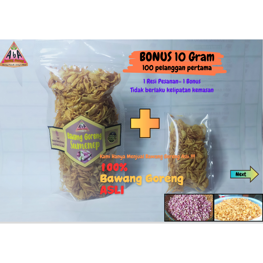 

Bawang Goreng Sumenep Asli Original Bawang Goreng Super Premium Murni Bawang Goreng Renyah Gurih Kriuk Brambang termurah terlaris tanpa campuran 50 gram kemasan Pouch