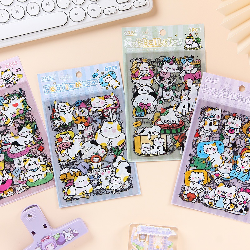 

✨[JUNE] Cat Meaw Fun Sticker 6 lembar Korean Cute BuJo Bullet Journaling Scrapbooking Buku Harian Dekorasi DIY Sticker Gelas Kawai✨