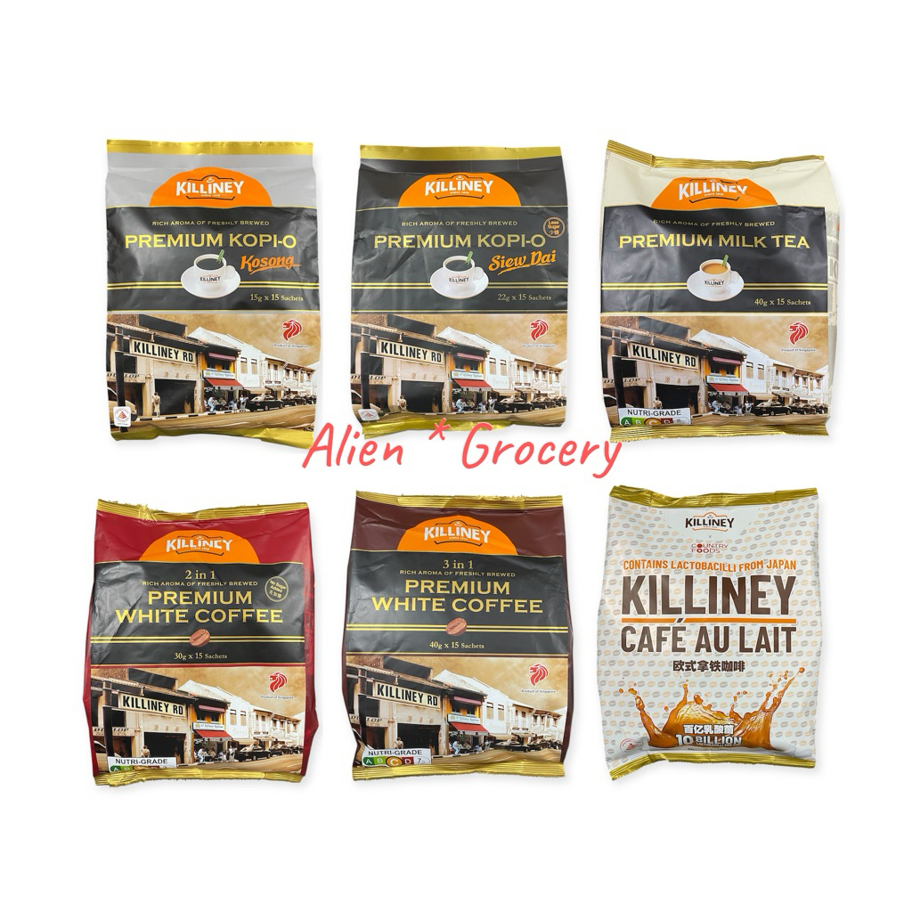 

KILLINEY PREMIUM Singapore Coffee Milk Tea 2in1 White Kopi O Siew Dai Cafe Au Lait isi 15s