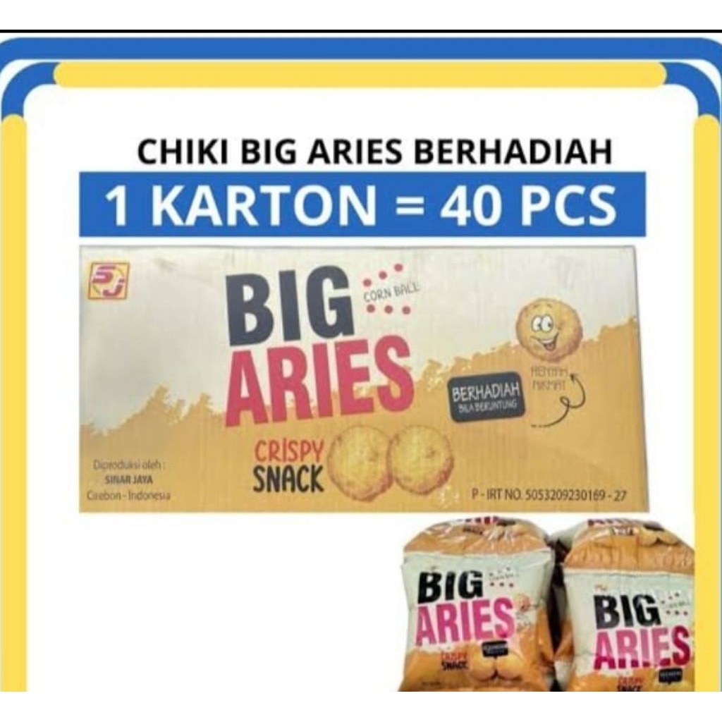 

1 Dus/Karton Chiki Big Aries Berhadiah bila B3RUNTUNG (isi 4 renceng/40 bungkus)