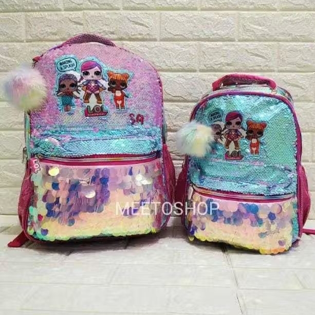 Tas Sequin Tas Hologram Sequin LOL Ransel Sekolah Justice Unicorn Import