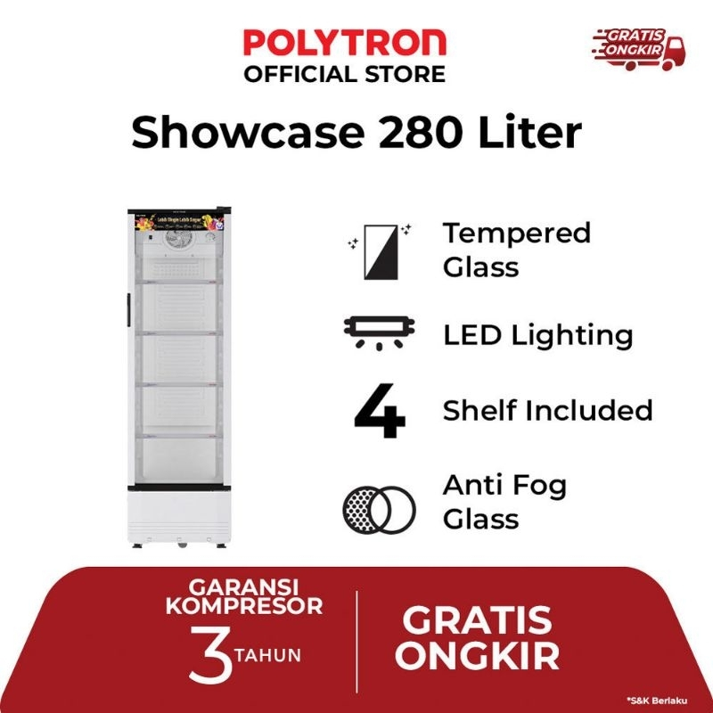 Polytron SCN 280 Showcase Pendingin 5 Rak White Lemari Pendingin Minuman SCN280 Showcase Tinggi
