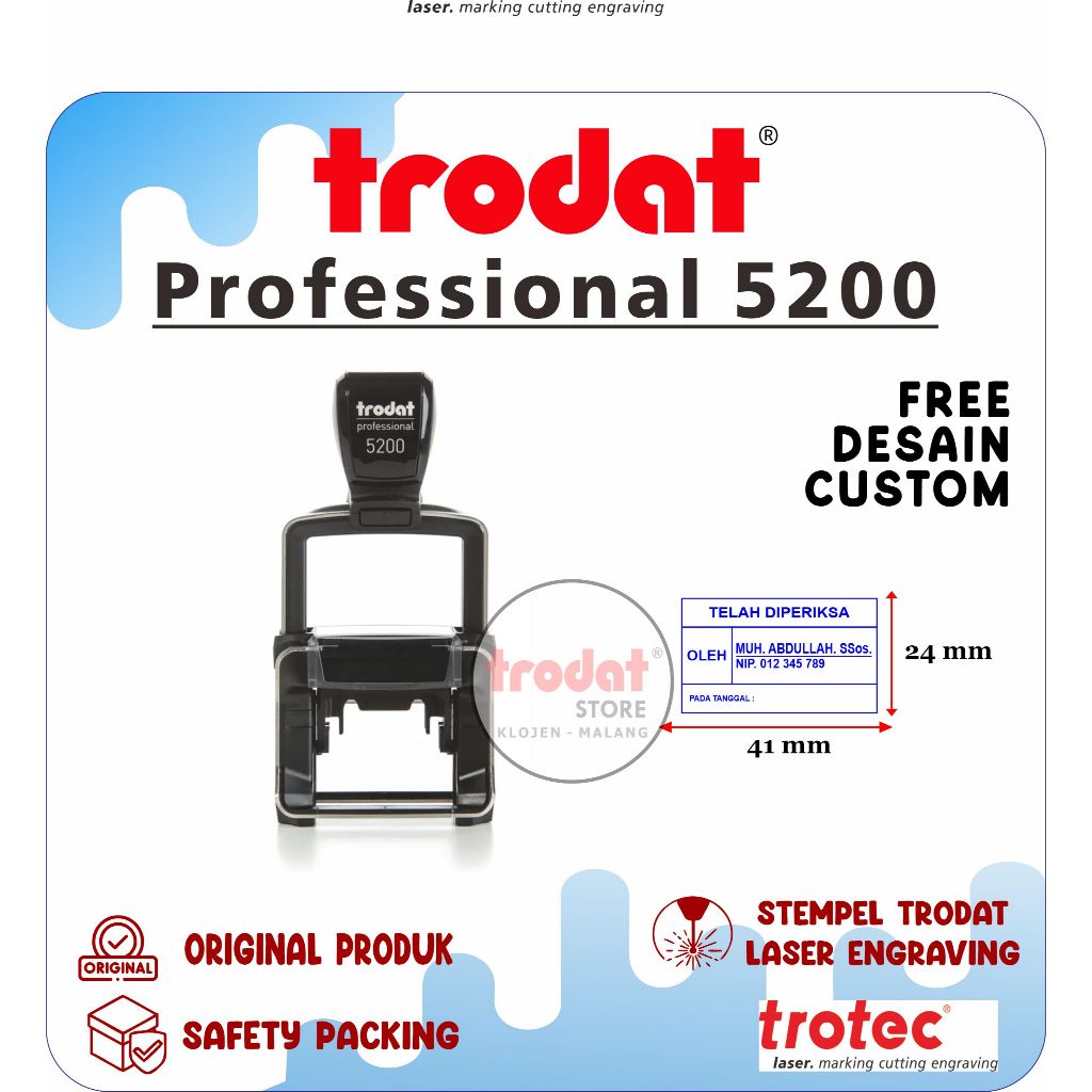 

STEMPEL TRODAT PROFESSIONAL 5200 SELF - INKING ( 41 x 24 mm ) FREE DESAIN