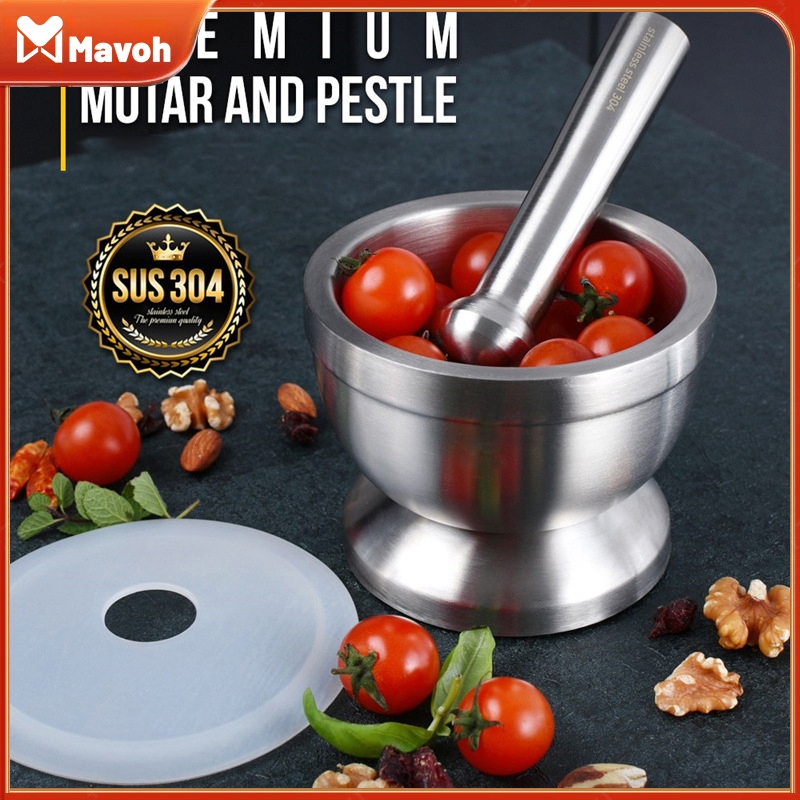 Cobek Stainless Ulekan Tumbukan Bumbu Dapur Dengan Tutup Ulekan Stainless/Mortar Pestle Tumbukan Bum