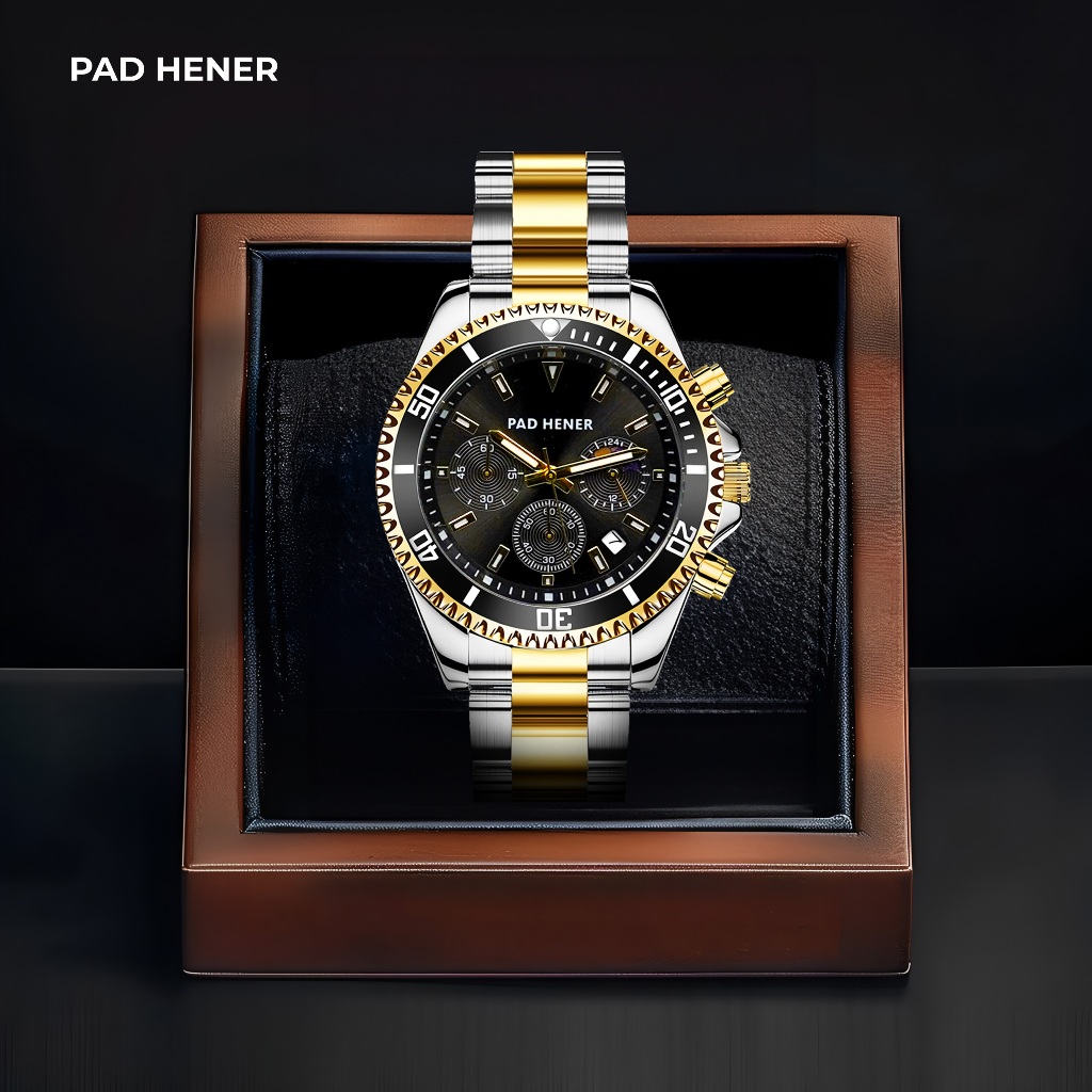 PAD HENER VALOR Jam Tangan Stainless Pria Original AntiAir Tanggal  Chrono 43mm COD